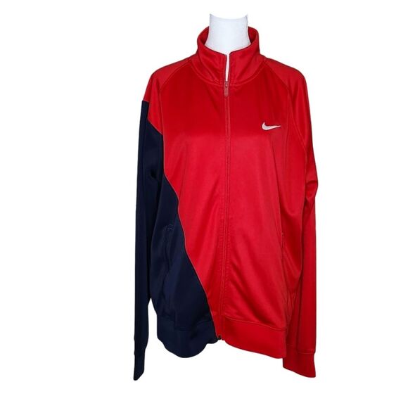 Nike Big Swoosh Zip Up Track Jacket Color Block Red Navy Blue Men's Large - Picture 2 of 12